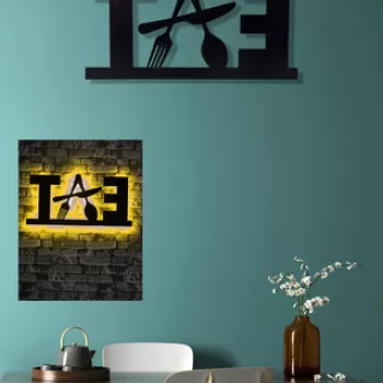 Decoratiune luminoasa LED, Eat, MDF, 60 LED-uri, Galben imagine