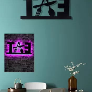 Decoratiune luminoasa LED, Eat, MDF, 60 LED-uri, Roz imagine