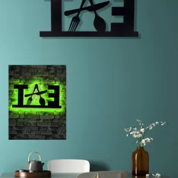 Decoratiune luminoasa LED, Eat, MDF, 60 LED-uri, Verde imagine
