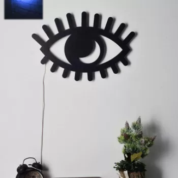 Decoratiune luminoasa LED, Evil Eye, MDF, 60 LED-uri, Albastru imagine