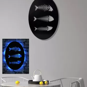 Decoratiune luminoasa LED, Fishbones, MDF, 60 LED-uri, Albastru imagine