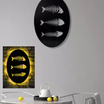 Decoratiune luminoasa LED, Fishbones, MDF, 60 LED-uri, Galben imagine
