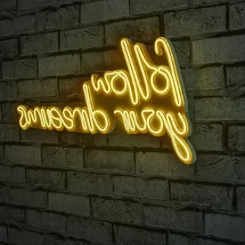 Decoratiune luminoasa LED, Follow Your Dreams, Benzi flexibile de neon, DC 12 V, Galben imagine