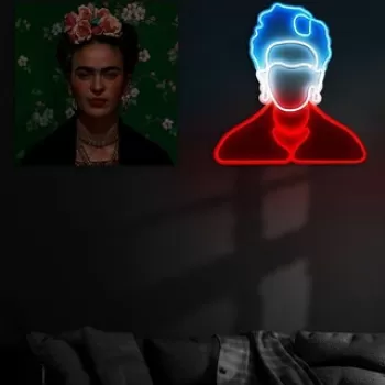 Decoratiune luminoasa LED, Frida Kahlo, Benzi flexibile de neon, DC 12 V, Alb / Rosu / Albastru imagine