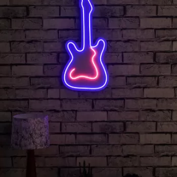 Decoratiune luminoasa LED, Guitar, Benzi flexibile de neon, DC 12 V, Albastru/Roz imagine