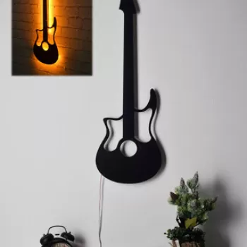 Decoratiune luminoasa LED, Guitar, MDF, 60 LED-uri, Galben imagine