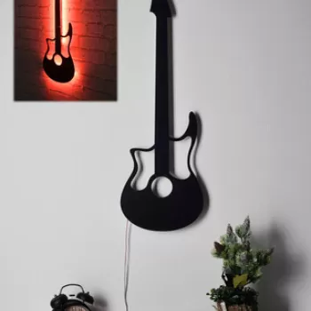 Decoratiune luminoasa LED, Guitar, MDF, 60 LED-uri, Rosu imagine