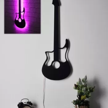 Decoratiune luminoasa LED, Guitar, MDF, 60 LED-uri, Roz imagine