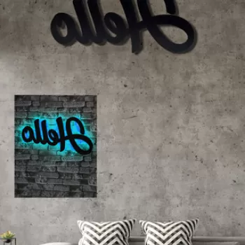 Decoratiune luminoasa LED, Hello, MDF, 60 LED-uri, Albastru imagine