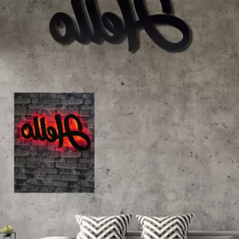 Decoratiune luminoasa LED, Hello, MDF, 60 LED-uri, Rosu imagine