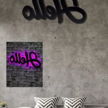 Decoratiune luminoasa LED, Hello, MDF, 60 LED-uri, Roz imagine