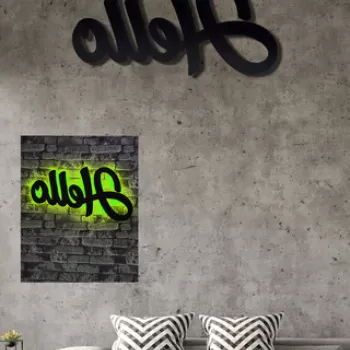 Decoratiune luminoasa LED, Hello, MDF, 60 LED-uri, Verde imagine