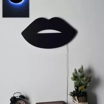Decoratiune luminoasa LED, Lips 2, MDF, 60 LED-uri, Albastru imagine