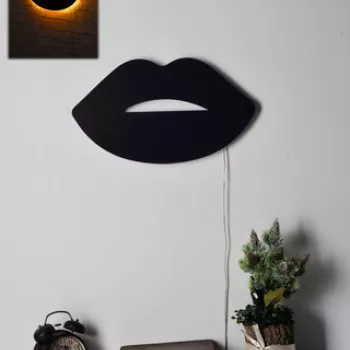 Decoratiune luminoasa LED, Lips 2, MDF, 60 LED-uri, Galben imagine