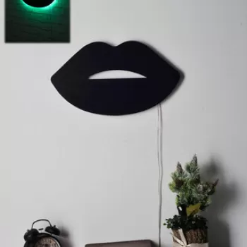 Decoratiune luminoasa LED, Lips 2, MDF, 60 LED-uri, Verde imagine