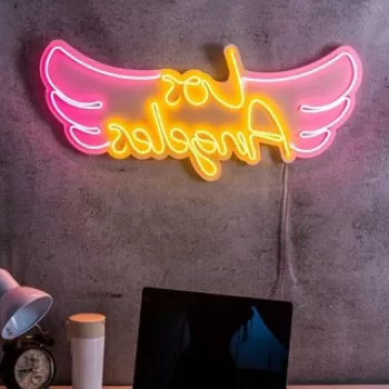 Decoratiune luminoasa LED, Los Angeles, Benzi flexibile de neon, DC 12 V, Roz / Galben imagine