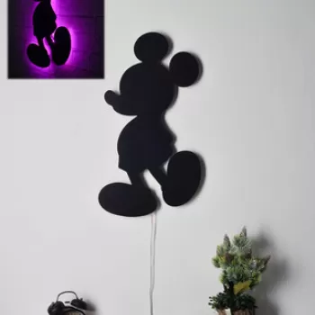 Decoratiune luminoasa LED, Mickey Mouse, MDF, 60 LED-uri, Roz imagine