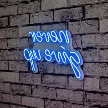 Decoratiune luminoasa LED, Never Give Up, Benzi flexibile de neon, DC 12 V, Albastru imagine