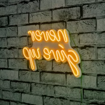 Decoratiune luminoasa LED, Never Give Up, Benzi flexibile de neon, DC 12 V, Galben imagine