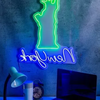 Decoratiune luminoasa LED, New York, Benzi flexibile de neon, DC 12 V, Verde albastru imagine