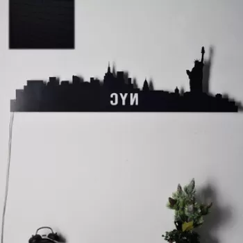 Decoratiune luminoasa LED, NYC Skyline, MDF, 60 LED-uri, Albastru imagine