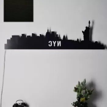 Decoratiune luminoasa LED, NYC Skyline, MDF, 60 LED-uri, Galben imagine