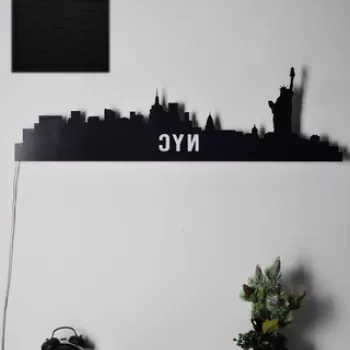 Decoratiune luminoasa LED, NYC Skyline, MDF, 60 LED-uri, Verde imagine