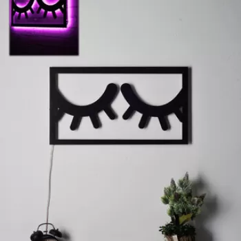 Decoratiune luminoasa LED, Sleepy Eyes, MDF, 60 LED-uri, Roz imagine