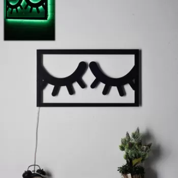Decoratiune luminoasa LED, Sleepy Eyes, MDF, 60 LED-uri, Verde imagine