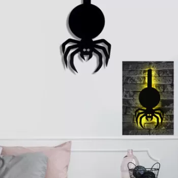 Decoratiune luminoasa LED, Spider, MDF, 60 LED-uri, Galben imagine