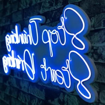 Decoratiune luminoasa LED, Stop Thinking Start Drinking, Benzi flexibile de neon, DC 12 V, Albastru imagine
