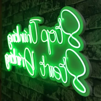 Decoratiune luminoasa LED, Stop Thinking Start Drinking, Benzi flexibile de neon, DC 12 V, Verde imagine