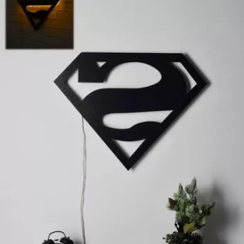 Decoratiune luminoasa LED, Superman, MDF, 60 LED-uri, Galben imagine