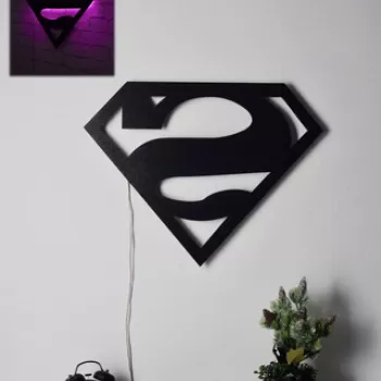 Decoratiune luminoasa LED, Superman, MDF, 60 LED-uri, Roz imagine