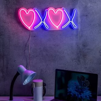 Decoratiune luminoasa LED, Tic Tac Toe XoXo, Benzi flexibile de neon, DC 12 V, Roz / Albastru imagine