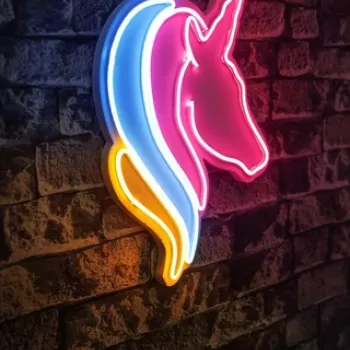 Decoratiune luminoasa LED, Unicorn, Benzi flexibile de neon, DC 12 V, Alb / Albastru / Galben imagine