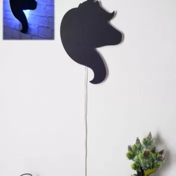 Decoratiune luminoasa LED, Unicorn, MDF, 60 LED-uri, Albastru imagine