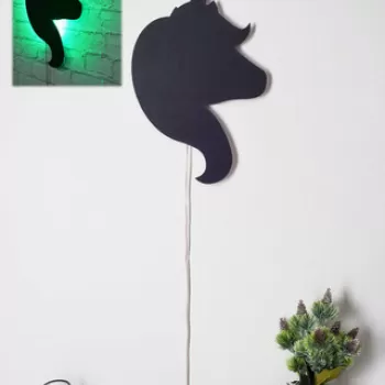 Decoratiune luminoasa LED, Unicorn, MDF, 60 LED-uri, Verde imagine
