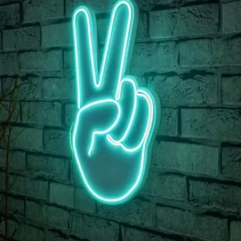 Decoratiune luminoasa LED, Victory Sign, Benzi flexibile de neon, DC 12 V, Albastru imagine