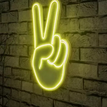 Decoratiune luminoasa LED, Victory Sign, Benzi flexibile de neon, DC 12 V, Galben imagine