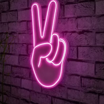 Decoratiune luminoasa LED, Victory Sign, Benzi flexibile de neon, DC 12 V, Roz imagine