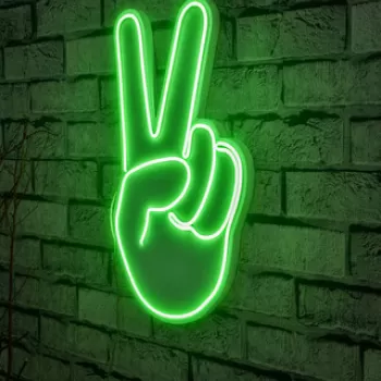 Decoratiune luminoasa LED, Victory Sign, Benzi flexibile de neon, DC 12 V, Verde imagine