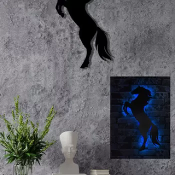 Decoratiune luminoasa LED, Wild Horse, MDF, 60 LED-uri, Albastru imagine