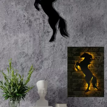 Decoratiune luminoasa LED, Wild Horse, MDF, 60 LED-uri, Galben imagine