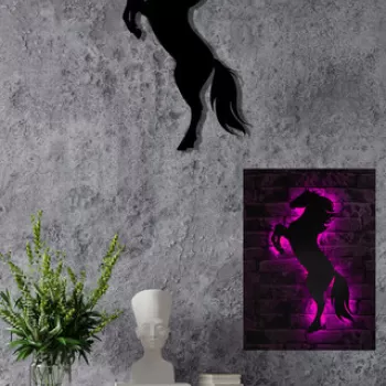 Decoratiune luminoasa LED, Wild Horse, MDF, 60 LED-uri, Roz imagine