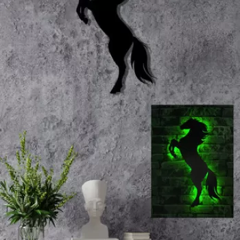 Decoratiune luminoasa LED, Wild Horse, MDF, 60 LED-uri, Verde imagine