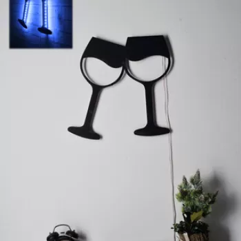 Decoratiune luminoasa LED, Wine Glasses, MDF, 60 LED-uri, Albastru imagine