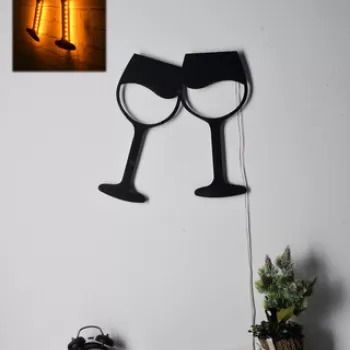 Decoratiune luminoasa LED, Wine Glasses, MDF, 60 LED-uri, Galben imagine