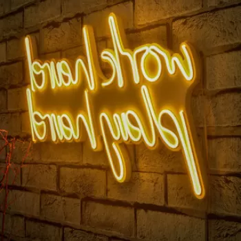 Decoratiune luminoasa LED, Work Hard Play Hard, Benzi flexibile de neon, DC 12 V, Galben imagine