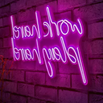 Decoratiune luminoasa LED, Work Hard Play Hard, Benzi flexibile de neon, DC 12 V, Roz imagine